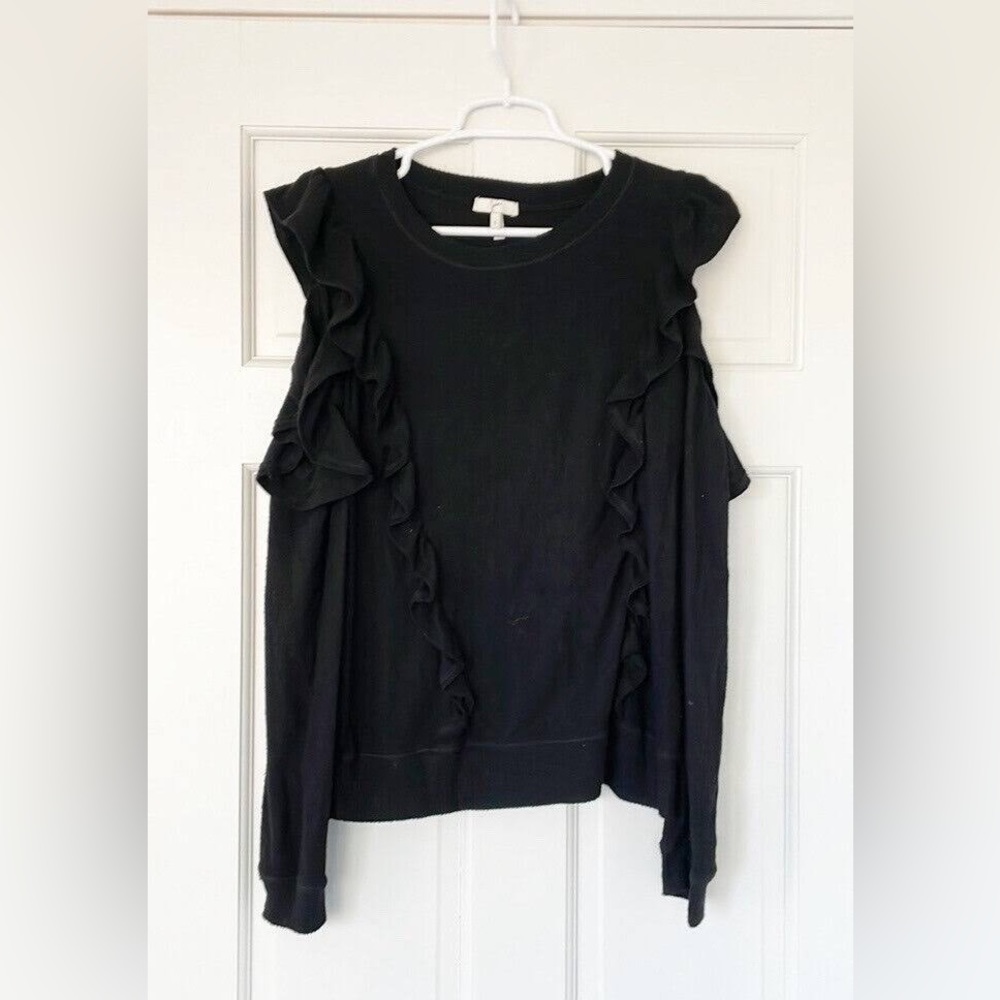 Joie Black Cold Shoulder Ruffle Sweater